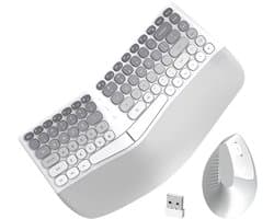 Draadloos Toetsenbord en Muis Set – Ergonomisch Computer Toetsenbord met Draadloze Muis voor PC, Laptop, Kantoor en Thuisgebruik - Grijs