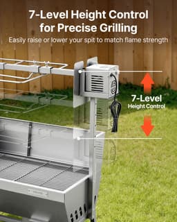 VEVOR Rotisserie Grill 38W Speenvarken Grill Lam Grill Houtskool Grill (1218 mm Grilllengte) met 60 Kg Draagvermogen & Wielen & 4-Voudige Hoogteverstelling & Beschermhoes, Elektrische Grillset Voor Kamperen — thumbnail 5