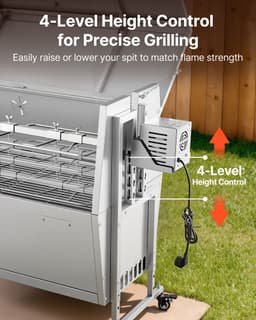 VEVOR Rotisserie Grill 38W Speenvarken Grill Lam Grill Houtskool Grill (132 cm Grilllengte) met 60 Kg Draagvermogen & Wielen & 4-Voudige Hoogteverstelling & Deksel, Roestvrijstalen Elektrische Grillset Voor Kamperen — thumbnail 5