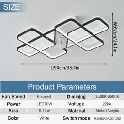LED Plafondlamp met Ventilator Dimbaar 35 Inch - 6 Versnellingen, Omkeerbaar, APP & Afstandsbediening - Modern voor Woonkamer en Slaapkamer — thumbnail 1