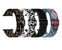 Meer kleur wit zwart bruin horloge bandjes set dames heren nylon geweven smartwatch band geschikt voor Apple Watch 38 mm / 40 mm / 41 mm / 42 mm (serie 10 / 11) – verstelbare woven band – set van 4 vervangende bandjes