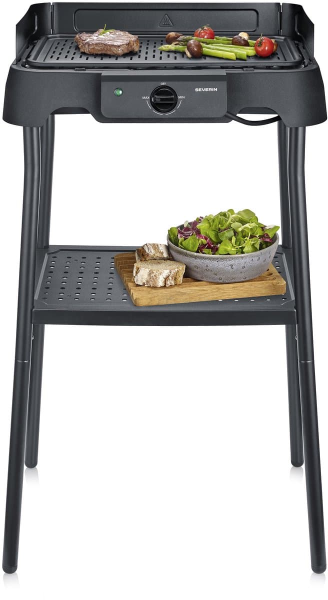 Severin PG 8596 Tafelgrill met Voet – 2000 W – Aluminium Grillplaat – Glad & Geribbeld – Zwart — afbeelding 1