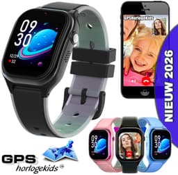 GPSHorlogeKids© - smartwatch kinderen - GPS horloge kind - kleinste model 2026 - kinder smartwatch - 4G videobellen - SOS alarm – veilige zone - klasse tijd - alarm - spatwaterdicht - hartslag - incl. SIM - CURVE zwart — thumbnail 1