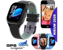 GPSHorlogeKids© - smartwatch kinderen - GPS horloge kind - kleinste model 2026 - kinder smartwatch - 4G videobellen - SOS alarm – veilige zone - klasse tijd - alarm - spatwaterdicht - hartslag - incl. SIM - CURVE zwart