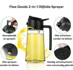 Flow Goods 2-in-1 Olijfolie Sprayer – Zwart - Olijfolie Fles met Giet- en Sprayfunctie - Navulbaar Olie Glas – 470 ML – Cooking Spray - BBQ Accesoires – Airfryer — thumbnail 4