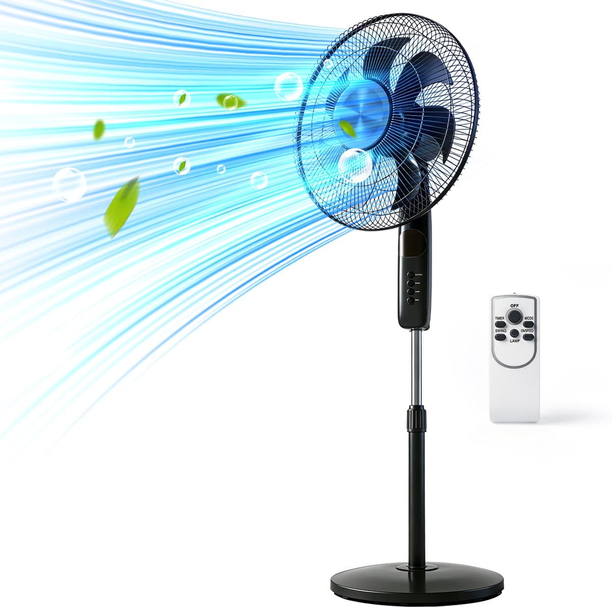 Staande ventilator 60W - Statiefventilator met 6 Snelheden - Vloerventilator met met Afstandsbediening - Ventilator in Hoogte Verstelbaar 110 tot 125 cm - Timer - Kantelbaar en Oscillerend - 53dB - Zwart — afbeelding 1