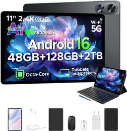 POCKAM P11 Pro - Tablet - 48 GB RAM (8+40 GB) + 128 GB ROM (2 TB/TF) - 11 inch FHD+ 90 Hz - Android 16 - 8800 mAh/18 W - T7250 - Dubbele luidsprekers - Gemini AI - Face ID - Widevine L1 - Complete accessoirebundel met toetsenbord en stylus - Zwart — thumbnail 1