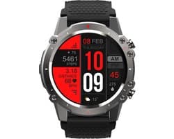 WizBay Premium Select® 1,45 Inch Smartwatch - Bluetooth Bellen - Hartslag Zuurstof - IP67 Waterdicht - Sportmodi - 280mAh - Zilver Zwart Extra Grijs Siliconen Band