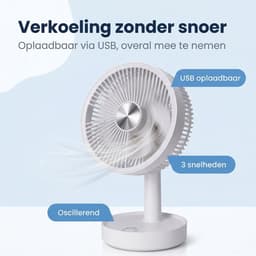 Lomera Tafelventilator Oplaadbaar USB - Draadloze Bureau Ventilator Oscillerend - Hoogte Verstelbaar - 3 Snelheden - Mini Ventilator Draagbaar Stil Compact - Wit - Kantoor Slaapkamer — thumbnail 2