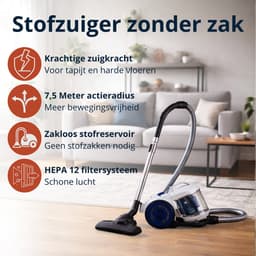 Dirt Devil Stofzuiger zonder Zak DD2503 - Vacuum Cleaner 800W HEPA 12 Filter - Cycloonstofzuiger met Combiborstel, Kierenmondstuk en Meubelopzetstuk - Stofopvangbak 2,2 L - Wit/Blauw — thumbnail 2
