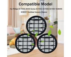 Set van 3 stofzuigerfilters geschikt voor Philips VC 7000/8000-serie XC7053 XC7055 XC7057