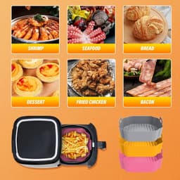 Siliconen bakvormen voor airfryers, 3-delige set, 20 cm, herbruikbaar, verdikte vierkante siliconen bakvormen voor airfryers (roze + grijs + gembergeel). — thumbnail 6