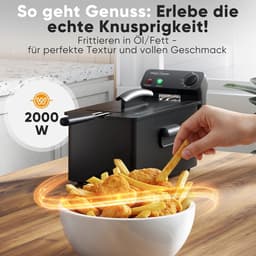 Friteuse met Koude Zone en Mandje - 3 Liter Inhoud - 2000W - Vaatwasserbestendige Onderdelen — thumbnail 2