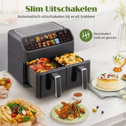 Norvia - Dubbele airfryer - XXL - 9L - 2000 W - 2 manden - 10 vooraf ingestelde kookprogramma's - Helder kijkraam - 200°C — thumbnail 2
