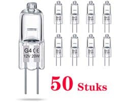 G4-lamp (50 Stuks) Kristalheldere Halogeenlamp 2-pins 12V 20W JC T3 Bi-pins G4-fitting Dimbaar 2700K Warmwit 2-pins Lamp Voor Onderkastverlichting, Kroonluchters En Tuinverlichting