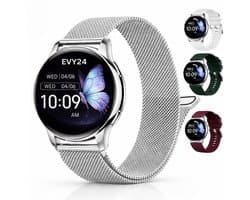 Evy24 Smartwatch Voor Dames - iPhone & Android - Bellen - Stappenteller - Slaapmonitor - AMOLED - 42 mm - 4 bandjes - Zilver