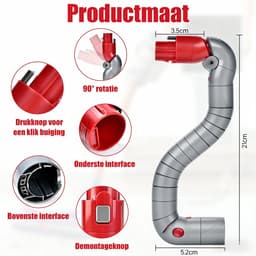 Hoek opzetstuk geschikt - voor Dyson V7 V8 V10 V11 V15 - Hoekstuk Adapter 90 graden tool hulpmiddel - Rood — thumbnail 2