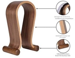 longziming -Koptelefoonstandaard - Koptelefoonhouder - Houten Bureauaccessoire - Kabelbeheer - Antislipbasis - Noten- en berkenhout - Handgemaakt retroontwerp - 1 stuk — thumbnail 4