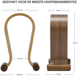 longziming -Koptelefoonstandaard - Koptelefoonhouder - Houten Bureauaccessoire - Kabelbeheer - Antislipbasis - Noten- en berkenhout - Handgemaakt retroontwerp - 1 stuk — thumbnail 2