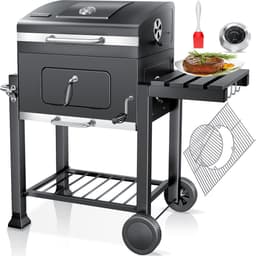 KESSER® Houtskoolbarbecue XL Barbeque Houtskool met Deksel, Wielen, Roestvrij Stalen Handvat, Barbecuerooster en Thermometer, 8 Spiesen met Zakje & siliconen Borstel, grote BBQ Camping Terras Tuin — thumbnail 5
