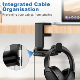Hoofdtelefoonhouder voor bureau met kabelorganizer - 360 graden draaibaar - universele haak voor gaming en kantoor - zwart. — thumbnail 5