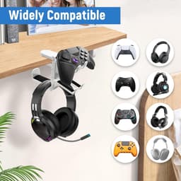 Hoofdtelefoonstandaard en controllerhouder met 360° draaibare functie, tafelbevestiging en kabelorganizer - universele gaming-accessoires - wit. — thumbnail 4