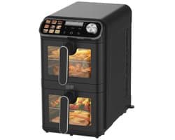 Home Vibes® Airfryer XXL – Gestapelde Lades - Heteluchtfriteuse - 2460W – 11L Air Fryer – 9 Kookprogramma’s – PFAS Vrij - Voor 5 tot 10 Personen - Dubbele Airfryer – Met Extra Accessoires - Mat Zwart