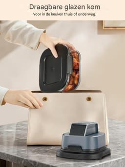 Draagbare Heteluchtfriteuse Set - 4 in 1 Airfryer - Bakken Recrisp en Max Crisp Functie - 4L en 1 5L Capaciteit - Compacte Airfryer met Afneembare Glazen Trays en Deksel - Heteluchtfriteuse voor 6 Porties Blauw - Airfryer - Friteuse - Heteluchtoven — thumbnail 4