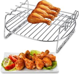Airfryer Dubbellaags Rek met Spiesjes, Bakplaat Grillrek Roestvrijstalen Airfryer Grillpan Compatibel voor Airfryer — thumbnail 4