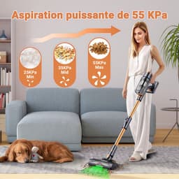 BLOSSOM Steelstofzuiger Draadloos - 550W/55Kpa/65Min - Kruimeldief - Stofzuiger Draadloos - Hepa - Touchscreen - Muurbevestigd ontwerp - Goud — thumbnail 4