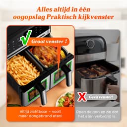 Dubbele Airfryer XXL 10L (2×5L) – 8 Automatische Programma’s – Grote Capaciteit voor 6 Personen – 2500W Krachtig Vermogen – Dual-Zone 2 Manden met SYNC Technologie – Gezond Frituren Zonder Olie – Met Kijkvenster – Zilver — thumbnail 11