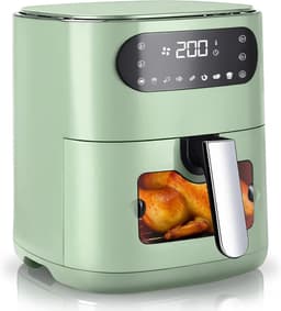 Glitzerlife - Airfryer Heteluchtfriteuse Friteuse - 6L kijkvenster 7 programma's - 11 functies touchscreen timer - 10 x bakpapier voor familiekeuken - 1500W stille anti-aanbak gezinskeuken - Groen — thumbnail 1