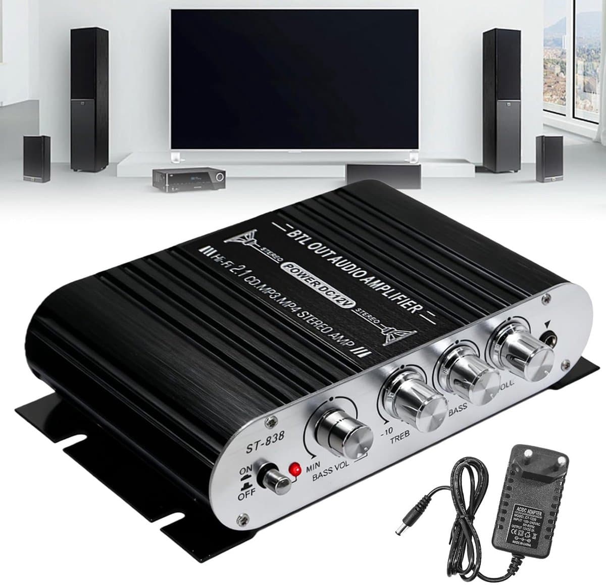 Mini Hifi Audio Versterker 2.1 Kanaals met Bluetooth en Subwoofer Uitgang Klasse D — afbeelding 1