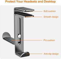 Desktop gaming headset standaard, multifunctionele hoofdtelefoonhouder met kabelorganizer, verstelbare gaming headset standaard voor alle Bluetooth gaming headsets, kinderheadsets, zwart — thumbnail 4