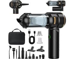 Namajunas - 4-in-1 Auto Stofzuiger - Kruimeldief - Mini Bladblazer - Zuigen & Blazen - Oplaadbaar - 15 Opzetstukken - Handstofzuiger - Airduster - Kleine Stofzuiger - Draadloze stofzuiger - Air Duster - Nat & Droog - Zwart