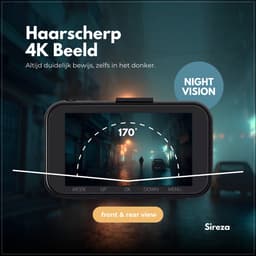 Sireza® D2 - Dashcam - Dashcam Voor Auto - Dual Dashcam - Ultra 4K & UHD - 3 inch met App - GPS live locatie + snelheid - 128GB SD Kaart - Loop Opname - G Sensor - mini koevoet - haakske usb-c oplaadkabel - NL/FR/ENG Handleiding + NL Systeem — thumbnail 2