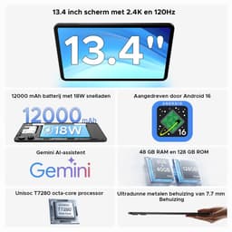POCKAM P13 Tablets - 48 GB RAM 128 GB ROM - 13,4 inch 2,4K 120 Hz - Android 16 - Gemini AI - 12000 mAh/18 W - Face ID - Widevine L1 - 13 MP + 8 MP camera - Dubbele luidsprekers - Tablet met toetsenbord en pennenhouder - Zwart — thumbnail 10
