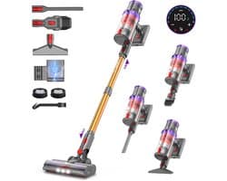 Steelstofzuiger Stofzuiger Draadloos 580W/45Kpa/75Min, LED-display, 1.3 L Vacuum Cleaner Anti-klit, Steelstofzuiger Draadloos voor Dierenhaar, Tapijt en Harde Vloeren