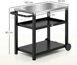 Daity Buitenbarbecuewagen, verplaatsbaar pizzaovenrek met drie niveaus, roestvrijstalen werkblad, verplaatsbare barbecuewagen met haken en wielen, antracietgrijs. — thumbnail 5