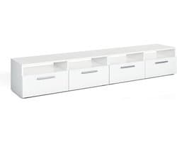 Tv-meubel Set - Lowboard Opbergkast - Woonkamer Inrichting - 8 Vakken Ruimte - 190 x 38 cm - Wit Hoogglans