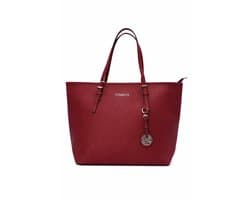 Luxe Shopper Handtas Dames – Grote Schoudertas met Rits – Werk / Laptop Tas 15 inch – Bordeaux Rood – 43 x 28 cm