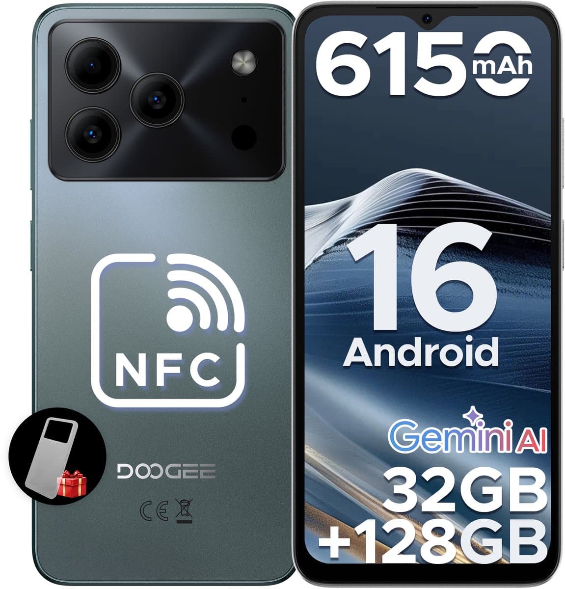 DOOGEE Note 56 Pro - Smartphone - 32GB RAM + 128GB ROM(2TB/TF) - Gemini AI - Android 16 - 6150mAh - 6,56 inch HD + 90Hz - 4G Dual SIM - Gemini AI - OTG - NFC - Face ID - GPS - Groen — afbeelding 1