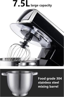 Krachtige Keukenmachine 2100W met 7.5L RVS Kom en Diverse Accessoires Zwart — thumbnail 5