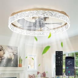 Plafondventilator met Lamp - Ventilator en Verlichting - Comfort in Huis - Instelbare Lichtkleur - 50 cm Diameter - Goudkleurig — thumbnail 4