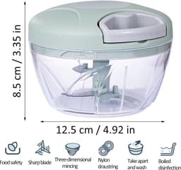 Uienhakker, groentehakker, keukenmachine, groentehakker met deksel (500 ml), BPA-vrij, gemakkelijk schoon te maken, inclusief 3 roestvrijstalen messen. — thumbnail 4
