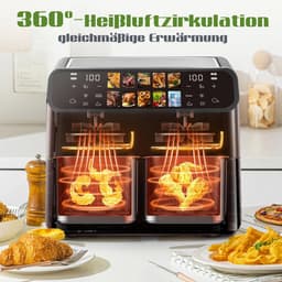 Lunekiss Dual Airfryer 9L 2x4,5L – Dubbele Mand – 2000W – LED Touchscreen – 10 Programma’s – 80-200°C – met Kijkvenster — thumbnail 8