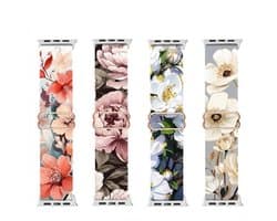 Multicolor bloemen print smartwatch bandje geschikt voor Apple Watch 38 mm / 40 mm / 41 mm / 42 mm (serie 10 / 11) unisex siliconen horloge band met metalen gesp floral design vervang bandje