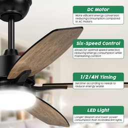 Plafondventilator met Verlichting - Ventilator voor Slaapkamer - Air Cooler met Afstandsbediening - Zomer — thumbnail 3