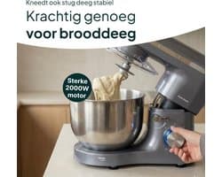 Keukenmachine - Keukenrobot mixer - Grote bereidingen - Krachtige 2000W motor - 387 x 238 cm - Grijs