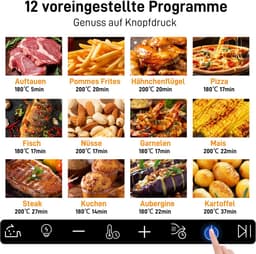 Airfryer XXL - 8.5 Liter - Met Kijkvenster - Digitale Heteluchtfriteuse - 12 Programma's - Kleuren Touchscreen - 1800W - Zwart — thumbnail 9